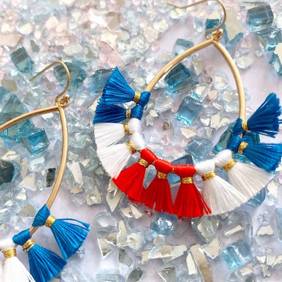 Teardrop Shape 4th Of July Tassel Drop Earrings - Picture 3 of 3